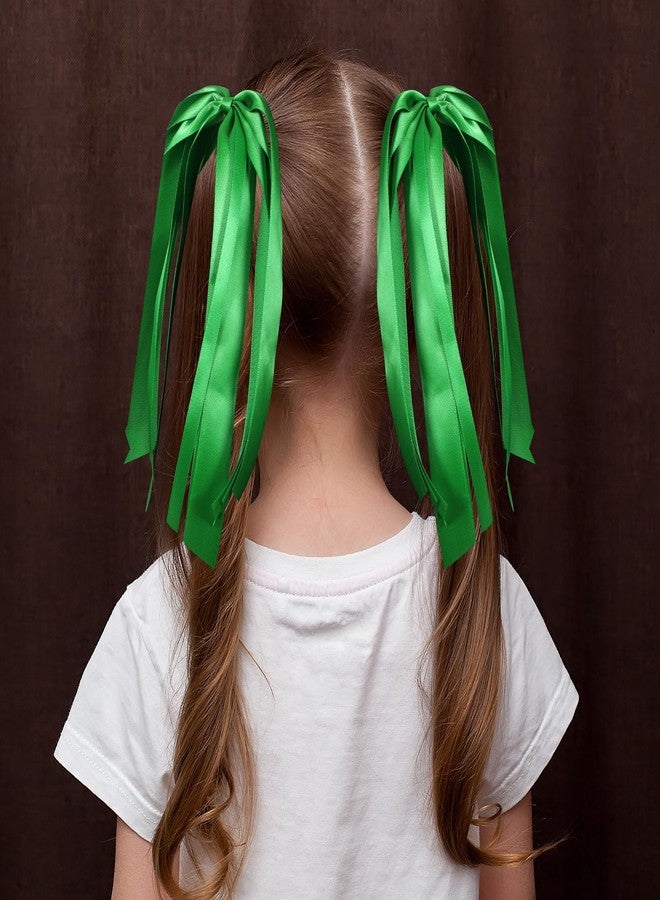 melyde Green Ribbon Hair Ties Cheer Long Tassel Elastic Hairbands Handmade Girls Women Ponytail Holder Hair Accessories for Holiday Party - Image 3